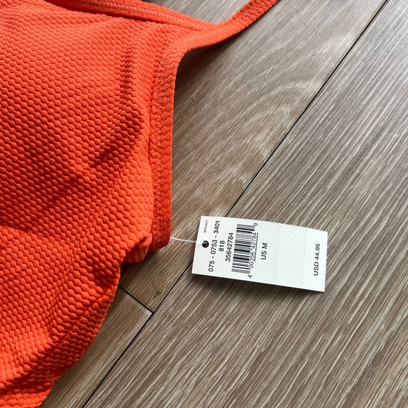 Aerie Scoop Longline Bikini Top Size Medium Orange Textured Ruffle Swimsuit - Picture 3 of 3